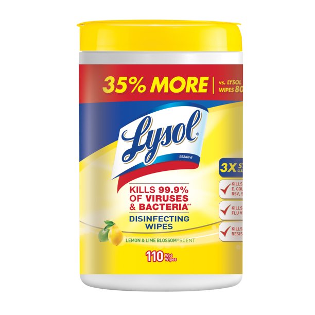 Lysol disinfecting wipes lemon and lime blossom 110 wipes, 6 per case ($9.00 each)
