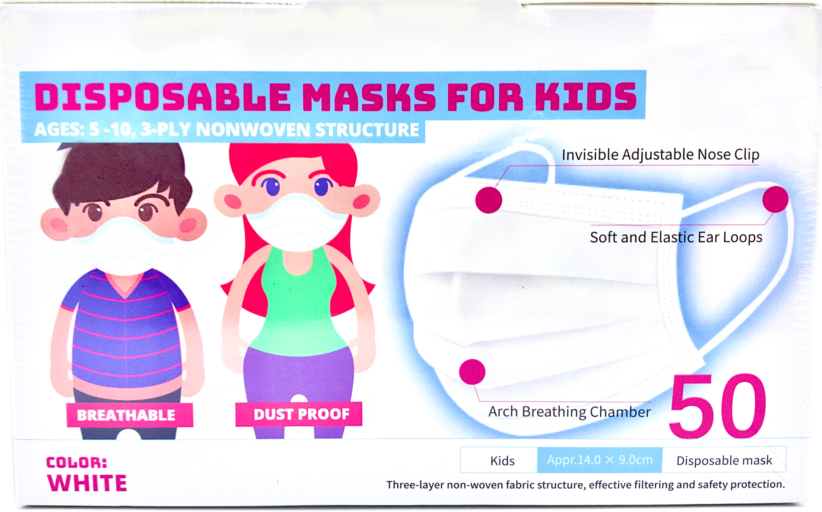 50 masks Children’s Disposable 3-ply mask with Ear Loops